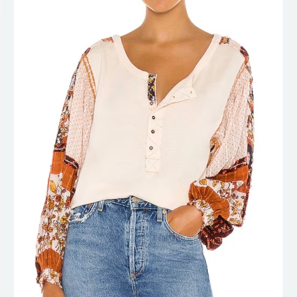Free People Light Magic Henley Shirt In Vanilla Cream Women's Size XSmall